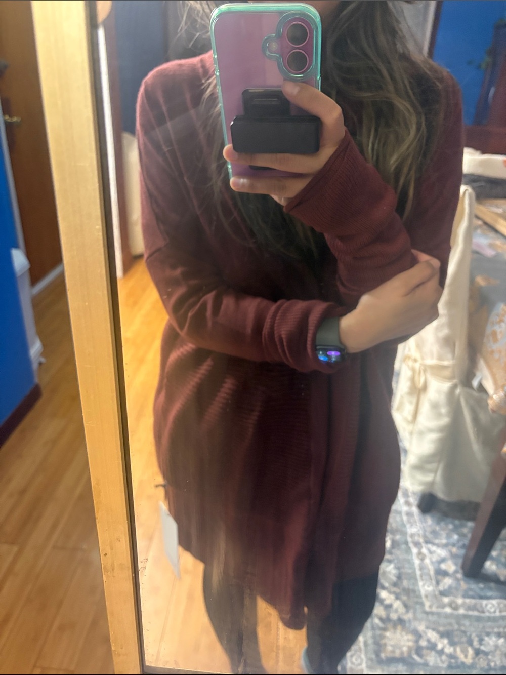 Women’s Open-Front Maroon Cardigan Sweater